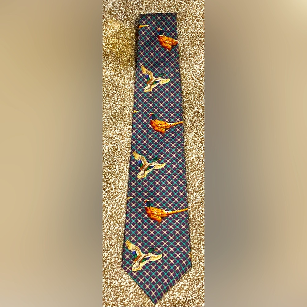 Vintage Chaps Ralph Lauren Silk Necktie  Pheasant Handmade in USA 57"